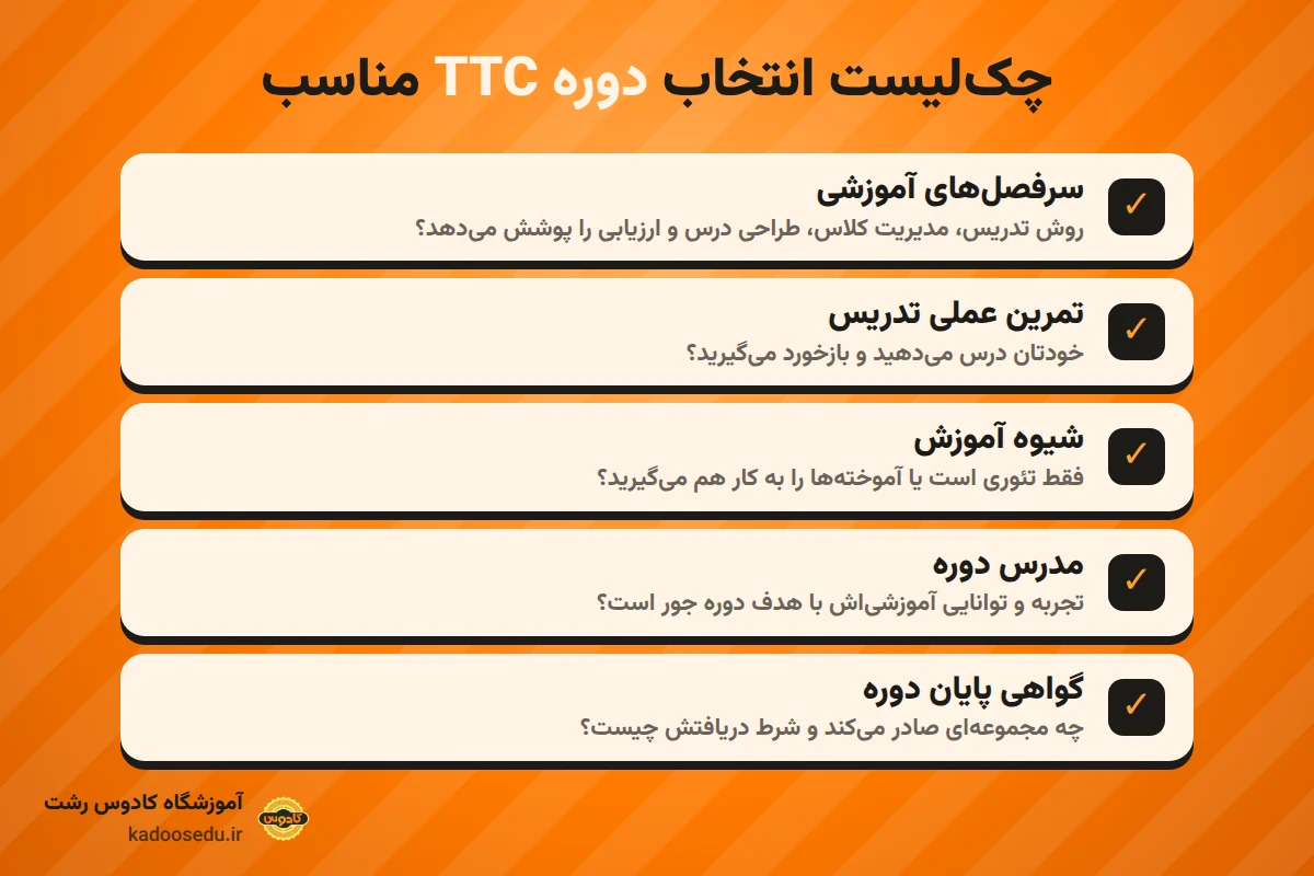 چک‌لیست انتخاب دوره TTC مناسب: سرفصل‌ها، تمرین عملی تدریس، شیوه آموزش، مدرس دوره و گواهی پایان دوره